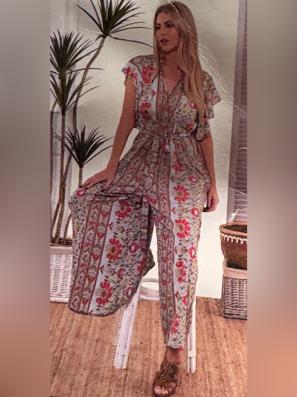 Cienna Designs Naomi Floral Boho Wide-Leg Jumpsuit — Size Medium